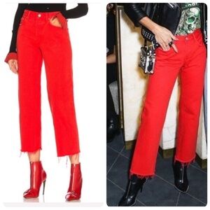 2/25 GRLFRND The Maran Wide Leg Cropped Jean Red Denim size 28 girlfriend